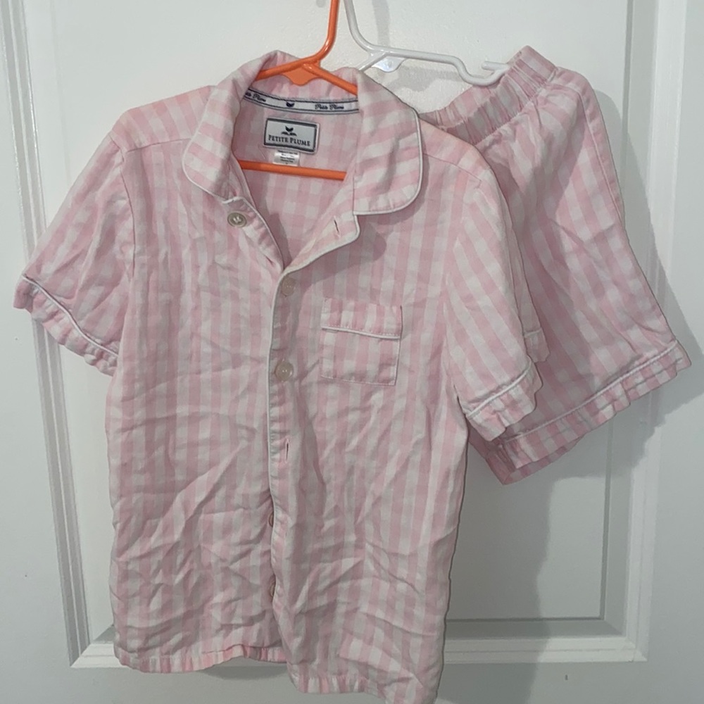 Pink Gingham size 7 Petite Plume pajama short set